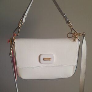 LDT JILL BAGUETTE White Leather Flap Shoulder Bag